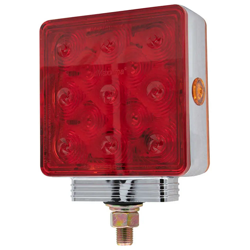 Chrome Square Pedestal Marker Light Single Post Mount, 13 Red Clear LED/14 Amber Clear LED
