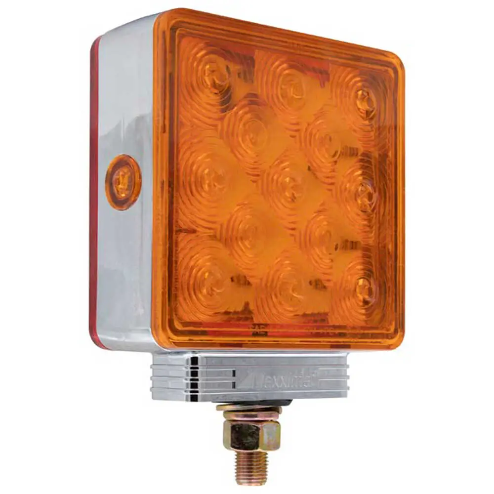  Chrome Square Pedestal Marker Light Single Post Mount, 13 Red Clear LED/14 Amber Clear LED
