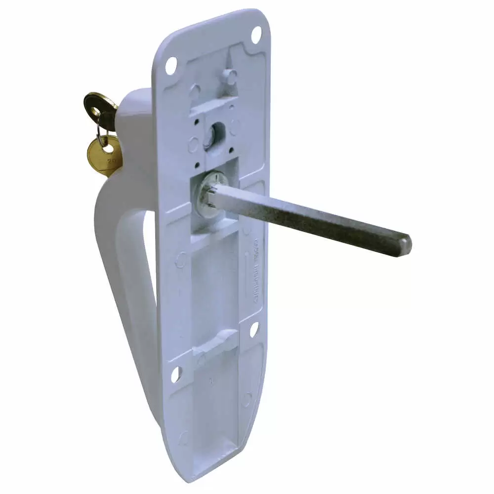  Locking Rear Door Handle with 5/16 x 3-3/4" Shaft - Key Required to Lock - White - Genuine Kason