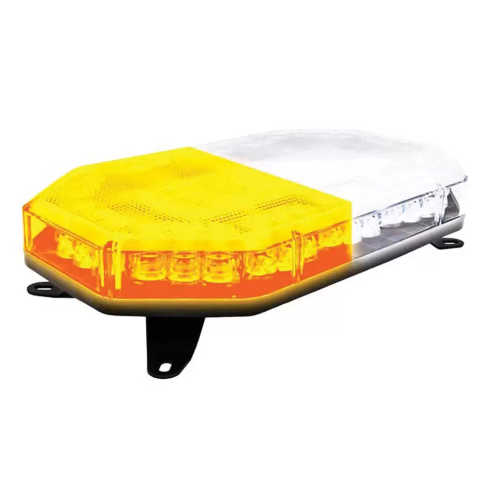14" LED Emergency Warning Mini Lightbar - Amber / White, Clear Lens - Magnetic / Permanent Mount