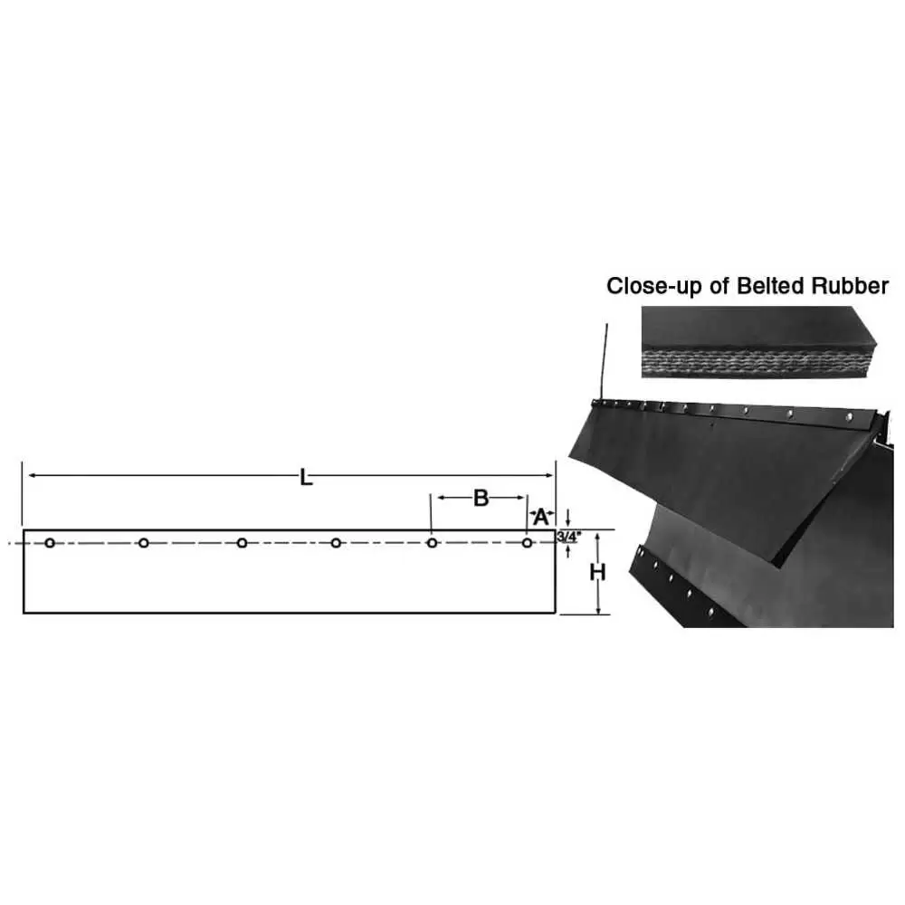 144" x 12" Universal Heavy-Duty Belted Rubber Snow Deflector for Straight Blade