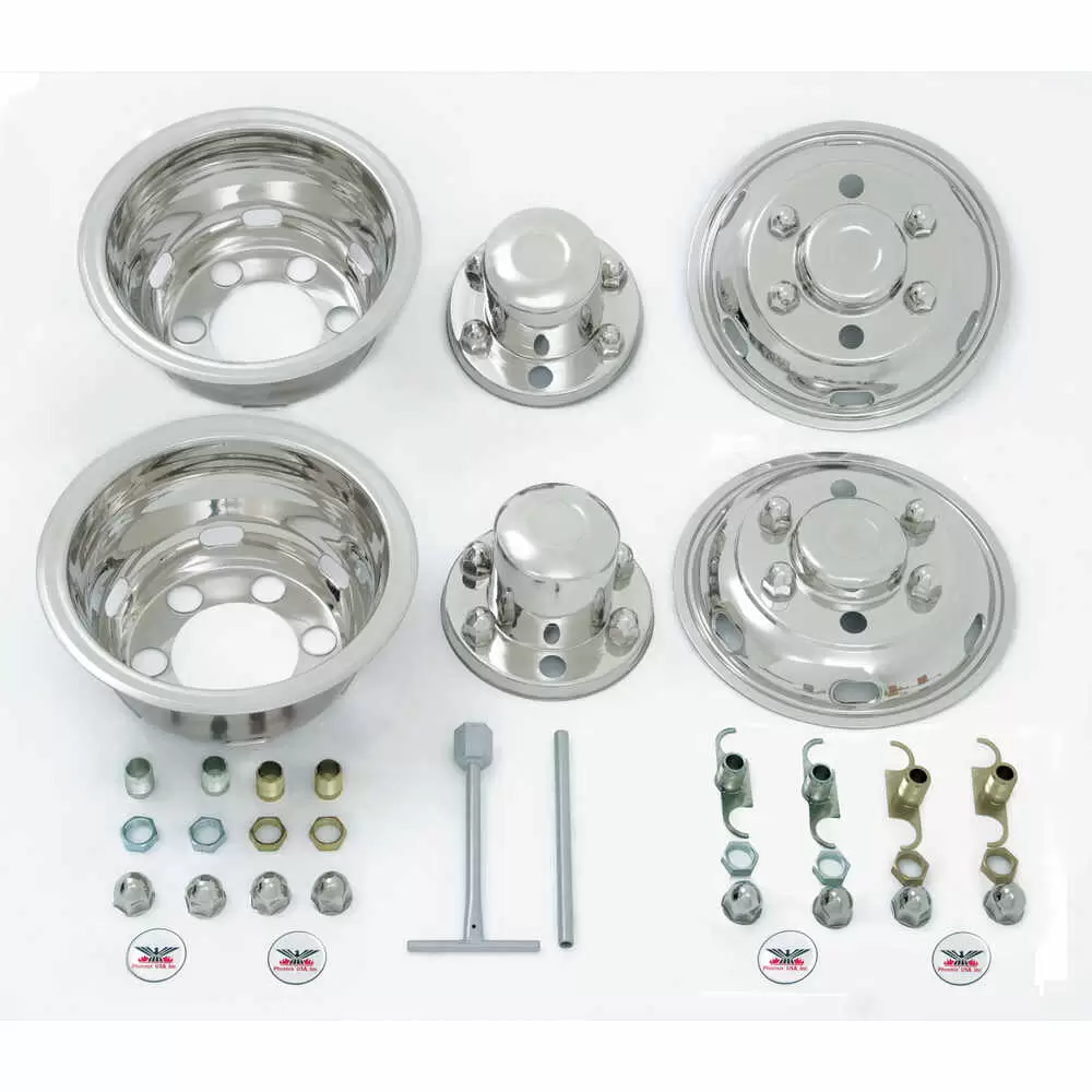 thumbnail interactive-video image 1 of Set Of 4 Stainless Steel Wheel Simulators / Covers For Isuzu 19.5 6-Lug FRR FSR HD NPR NQR 1 of 6