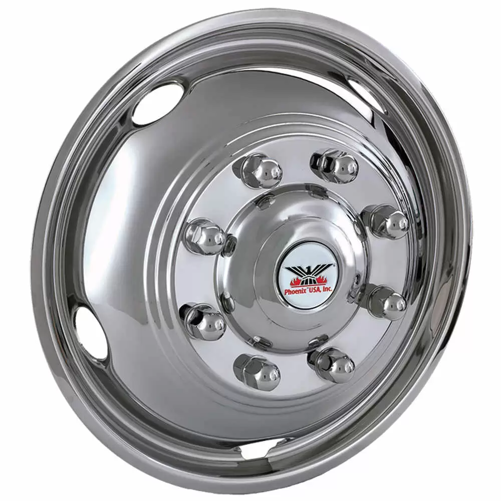 XIUHUA 4-Pack Stainless Steel Wheel Simulators For 2003-2004 Ford F450 F550 – 19.5" 8 Lug – Glossy Silver