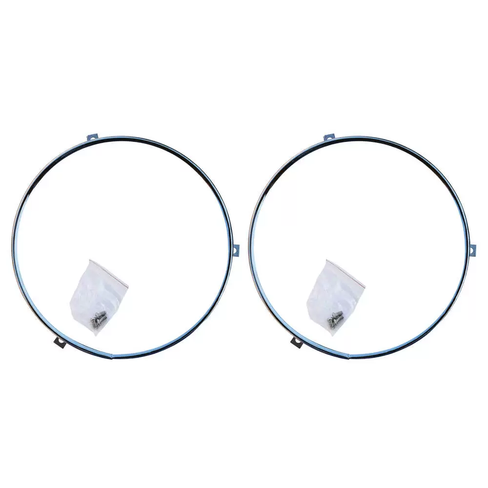 1973-1980 GMC Suburban Pair of  7" Round Headlight Retaining Ring Kit with Screws - Stainless Steel - Measurements: 7" x 7" x 1"
