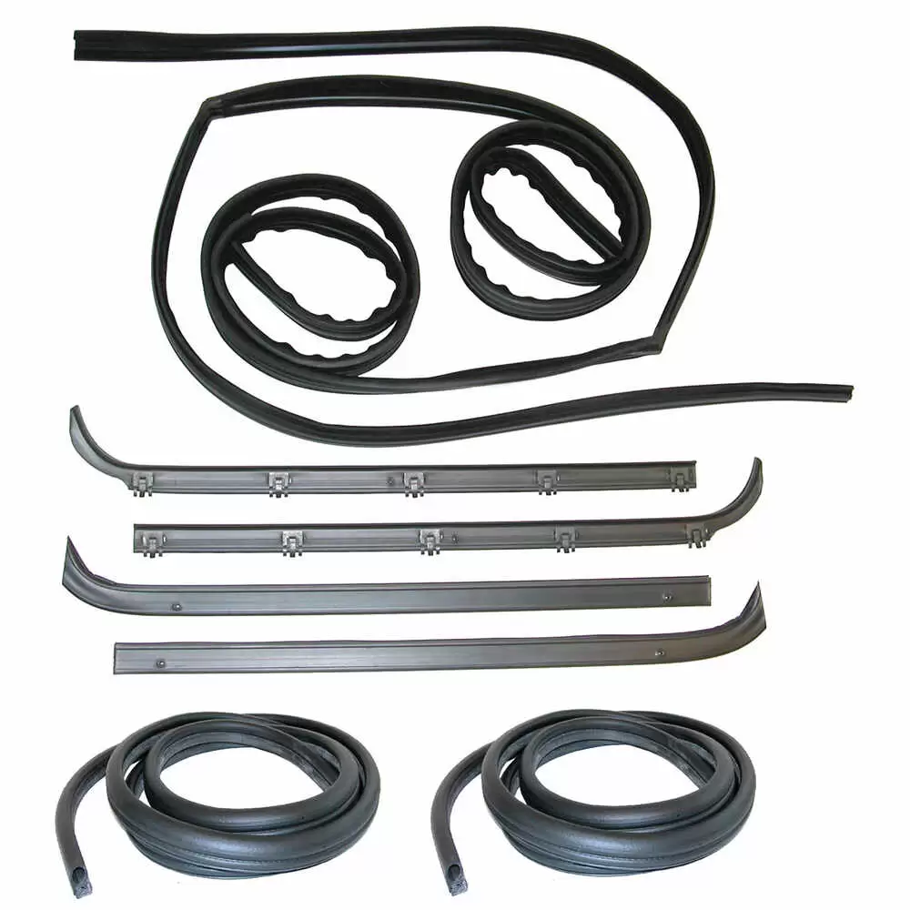 1980-1986 Ford F250 Pickup Sweep Belt & Glass Run Window Channel & Door Seal - 8 Piece Kit - Driver and Passenger Side