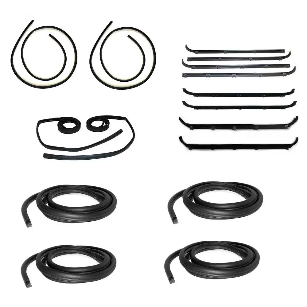 1987-1996 Ford F250 Pickup Crew Cab Front & Rear Door Belt Weatherstrip, Door Seal & Window Channel 16-Piece Kit