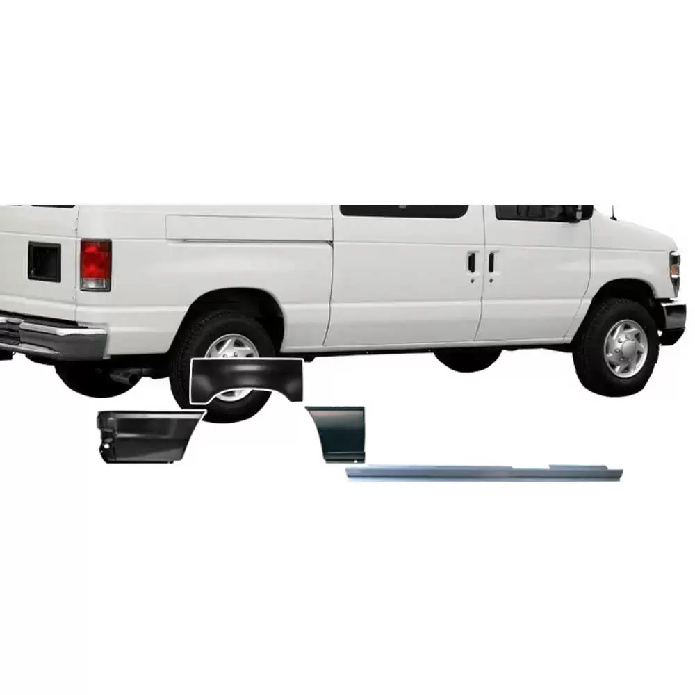 1992-2016 Ford Econoline Slip-on Rocker Panel Upper & Wheel Arch Kit - Right Side - Passenger Side