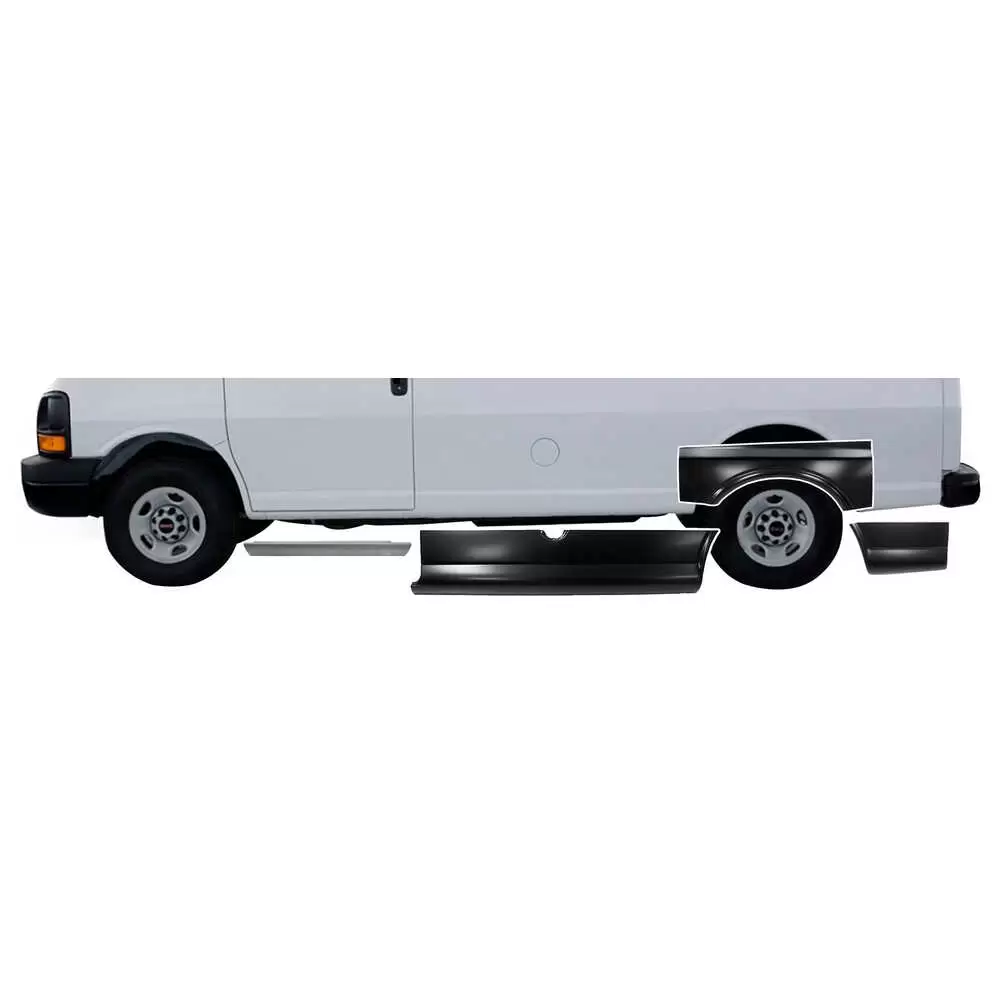 1996-2022 GMC Savana Rocker Panel Lower Side & Wheel Arch Panel Kit - Fits 135" Wheelbase Left Side