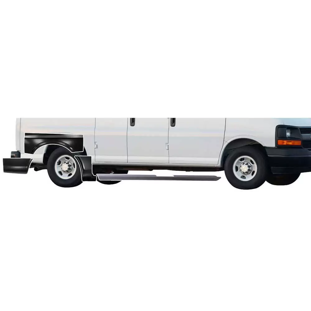 1996-2022 GMC Savana Rocker Panel Lower Side & Wheel Arch Panel Kit - Fits 135" Wheelbase Right Side