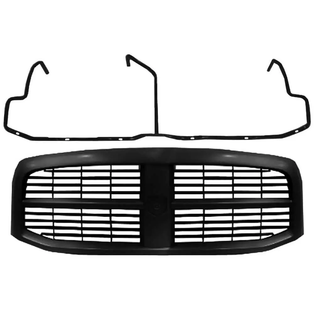 2006-2008 Dodge Ram 1500 Pickup Truck Black Grille & Grille Support Kit