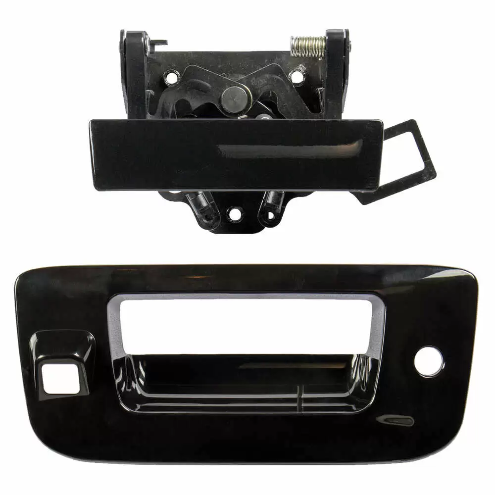 2007-2014 Chevrolet Pickup Silverado Tailgate Handle & Bezel Kit Smooth Black w/ Key & Camera Hole