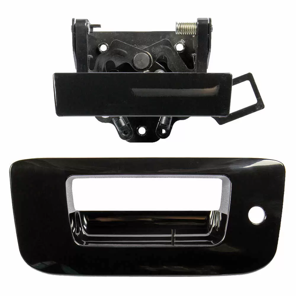 2007-2014 GMC Pickup Sierra 2500/3500 HDTailgate Handle & Bezel Kit Smooth Black w/Keyhole No Camera Hole