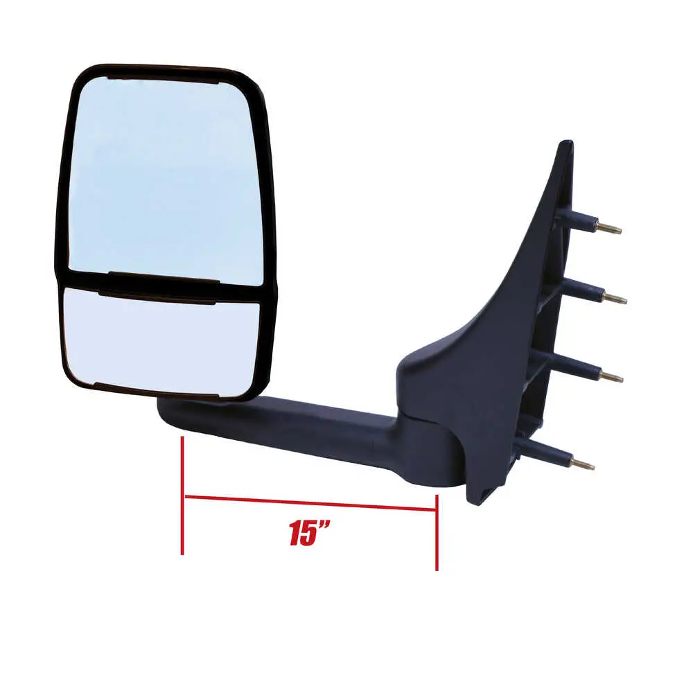 2020 Deluxe Manual Mirror Assembly for 96" Body - Passenger side that fits 1997-On G3500 Express, Savana & Cutaways - Black - Right Side - Velvac 714546