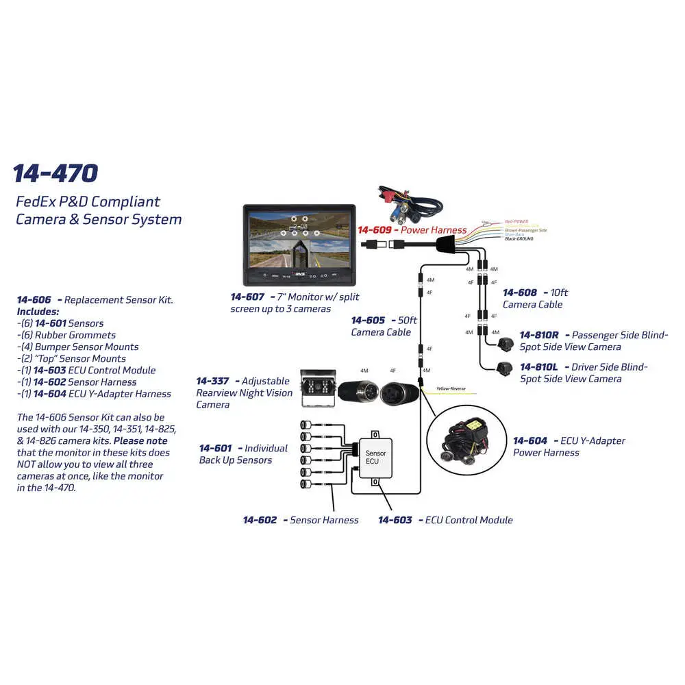 3 Camera Power Harness for 14-607 Monitor