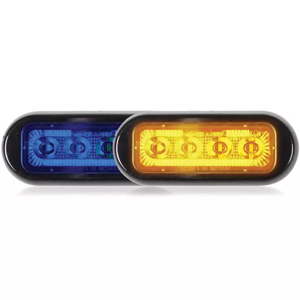 3.8" LED Rectangular Surface Mount Warning Light - Dual Color Blue / Amber, Clear Lens - 8 LEDs