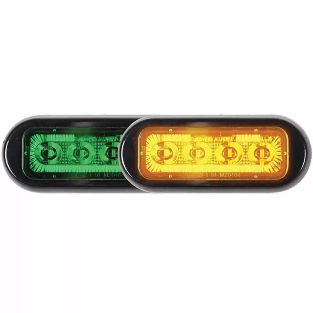 3.8" LED Rectangular Surface Mount Warning Light - Dual Color Green / Amber Clear Lens - 8 LEDs