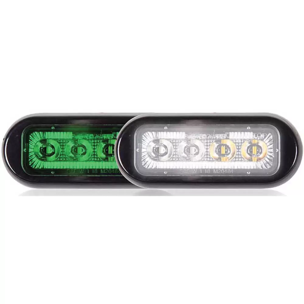 3.8" LED Rectangular Surface Mount Warning Light - Dual Color Green/White, Clear Lens - 8 LEDs