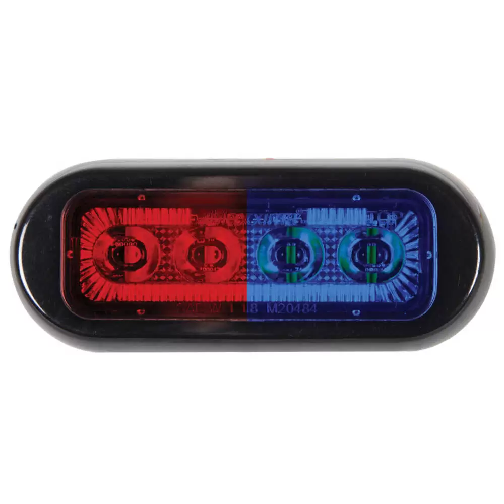 3.8" LED Rectangular Surface Mount Warning Light - Split Color Blue/Red, Clear Lens - 4 LEDs