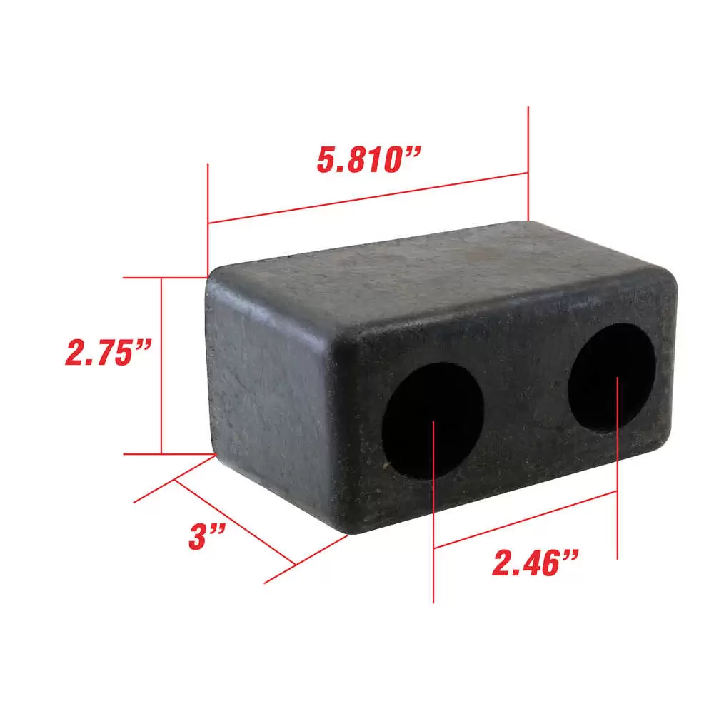 5.81" x 3" x 2.75" Rubber Dock Bumper with 2.46" Hole Centers