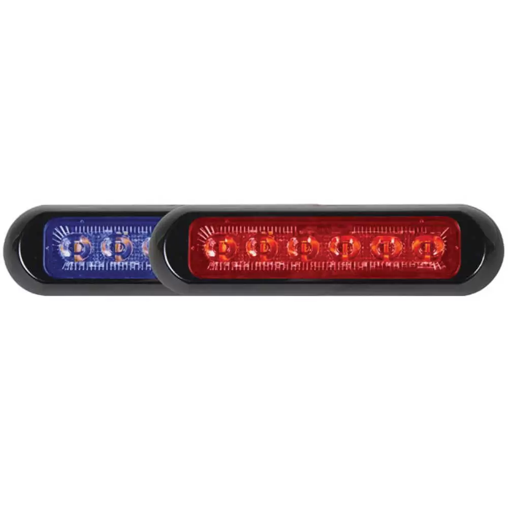 6" LED Thin Low Profile Warning Light - Dual Color Blue / Red, Clear Lens - 12 LEDs