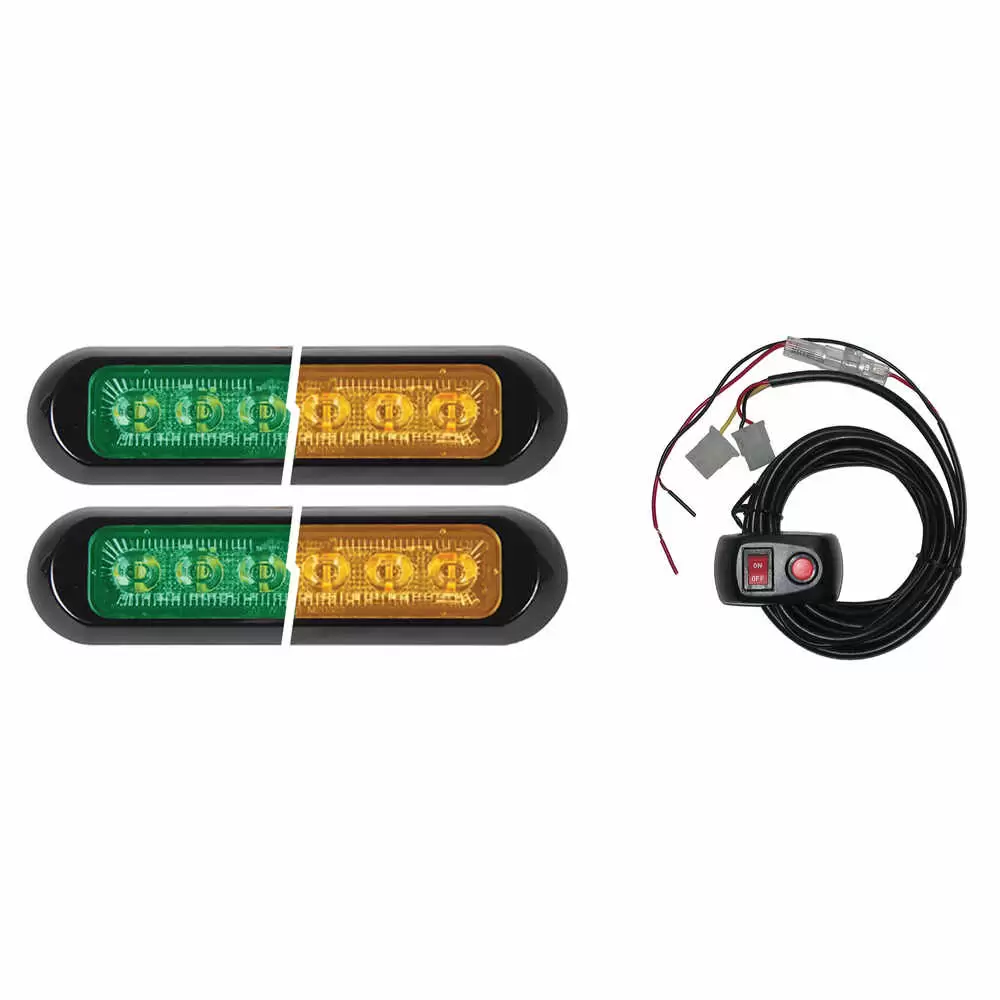 6" LED Thin Low Profile Warning Light - Dual Color Green / Amber - 2 Light Kit