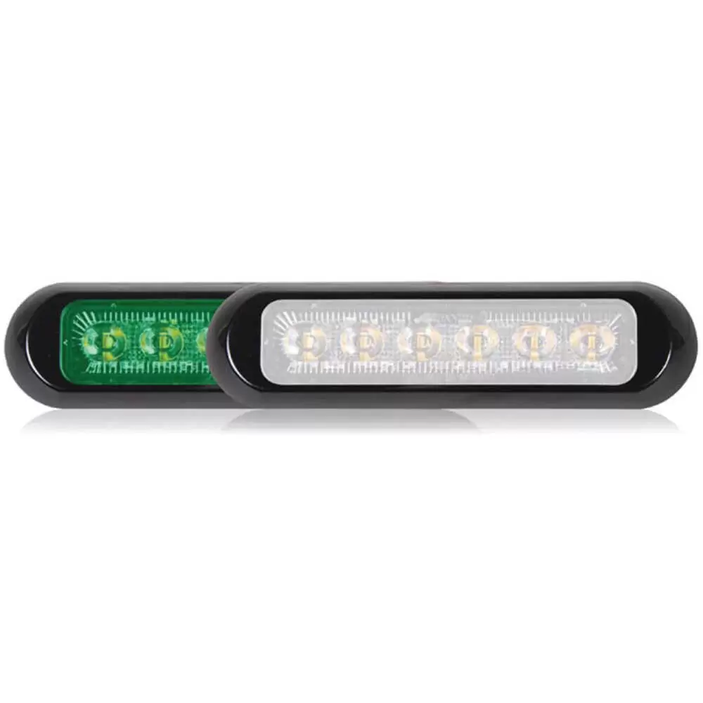 6" LED Thin Low Profile Warning Light - Dual Color Green / White, Clear Lens - 12 LEDs