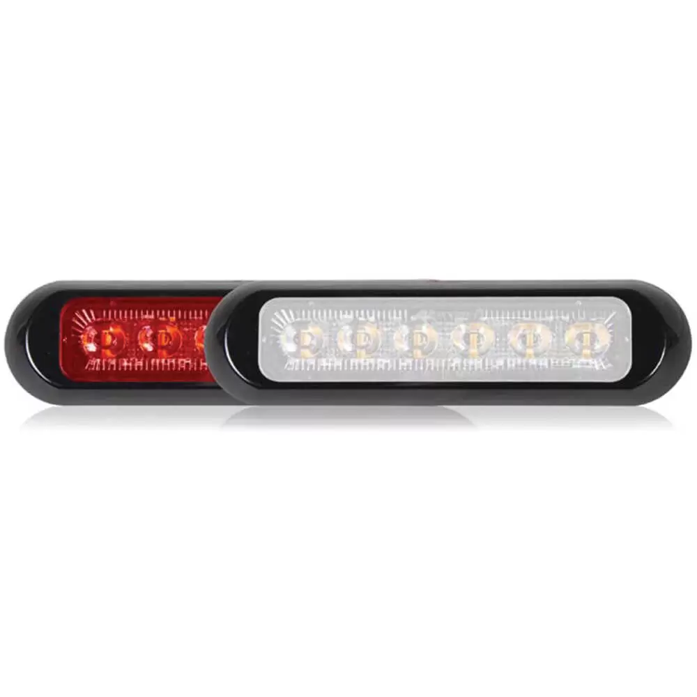 6" LED Thin Low Profile Warning Light - Dual Color Red / White, Clear Lens - 12 LEDs