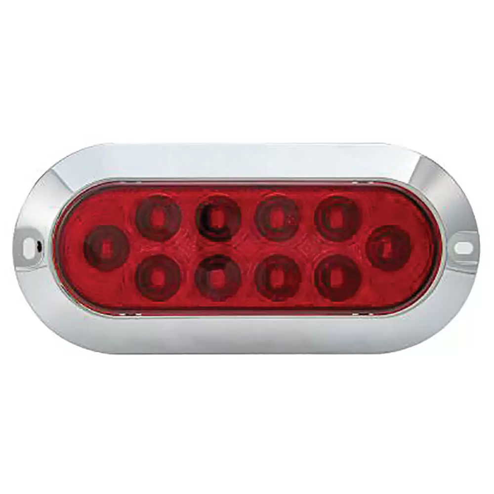 6" Oval Red Stop/Turn/Tail Surface Mount, Chrome Housing