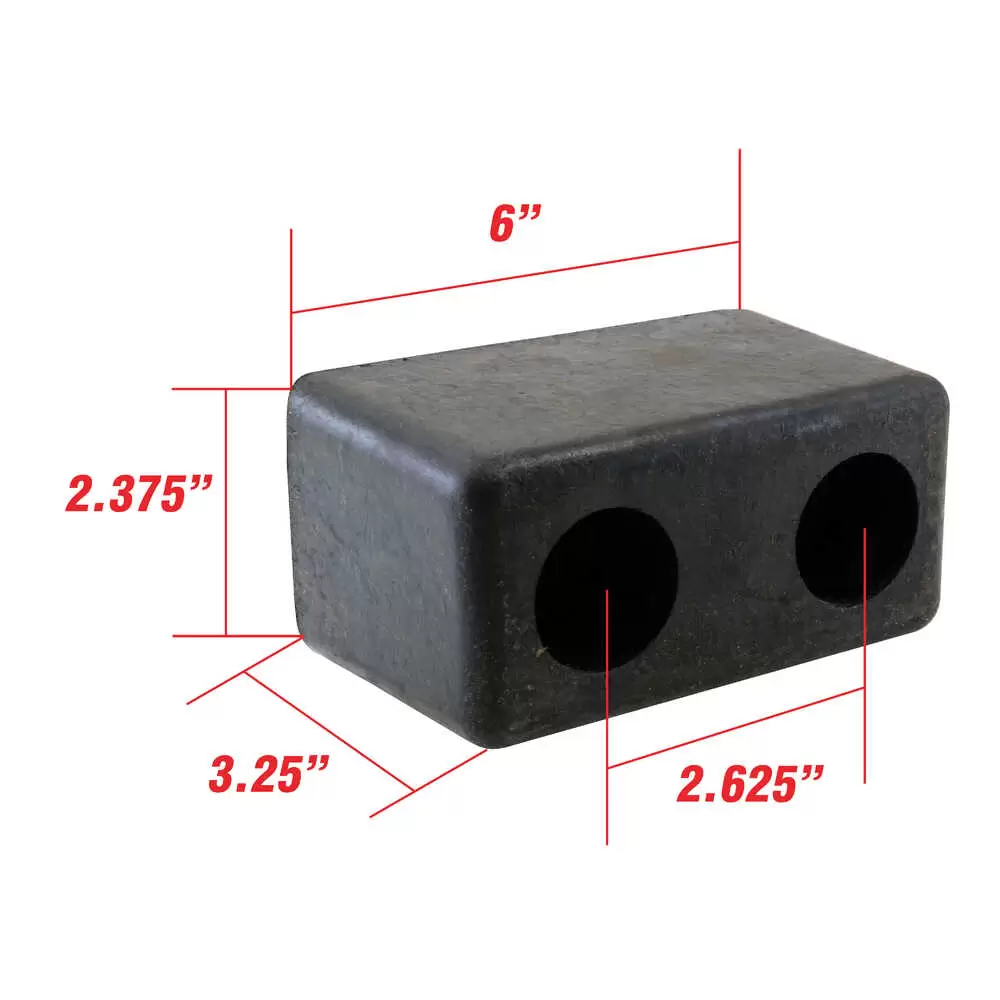 6" x 3.25" x 2.375" Extruded Rubber Dock Bumper with 2.625" Hole Centers