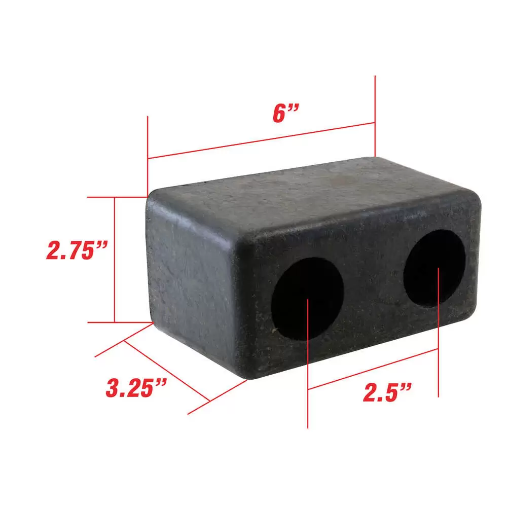 6" x 3.25" x 2.75" Extruded Rubber Dock Bumper with 2.5" Hole Centers
