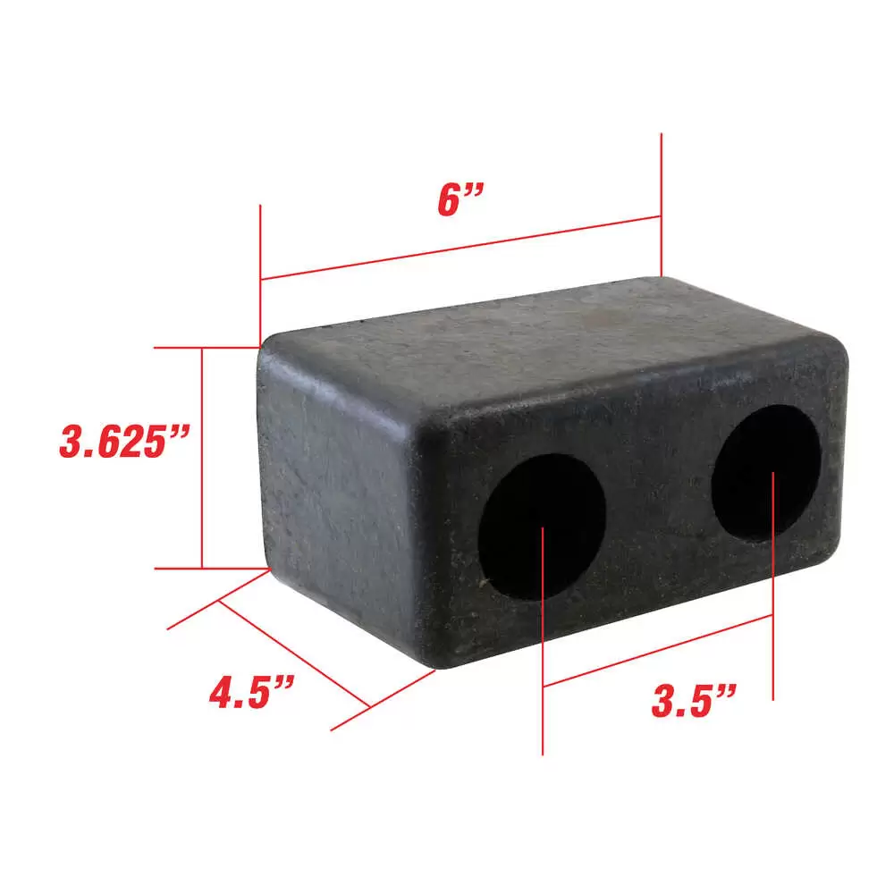 6" x 4.5" x 3.625" Rubber Dock Bumper with 3.5" Hole Centers