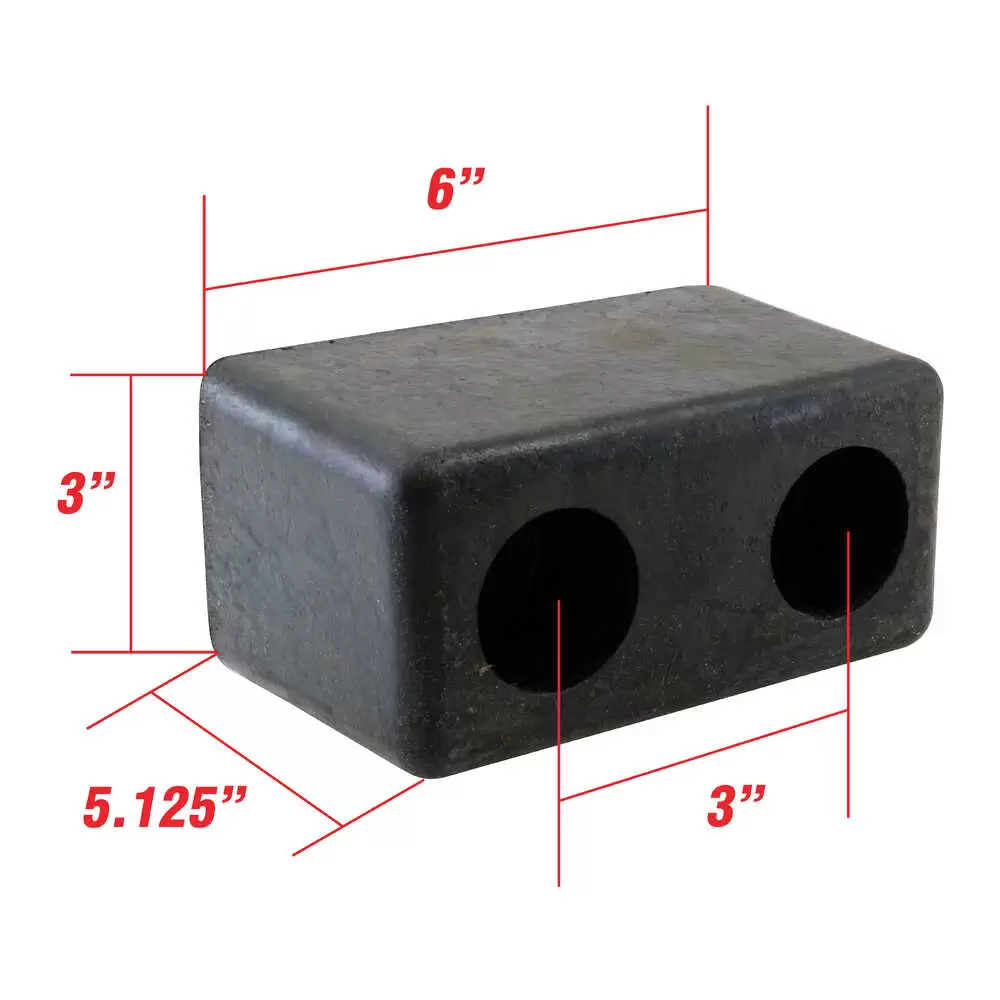 6" x 5.125" x 3" Rubber Dock Bumper with 3" Hole Centers