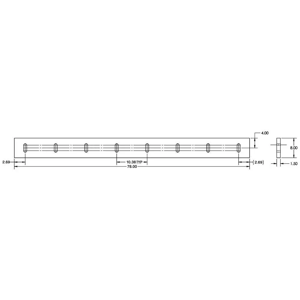 6.5' x 8" x 1.5" Rubber Cutting Edge Blade, 8-hole Pattern on the Blade - Fits Meyer ST-78