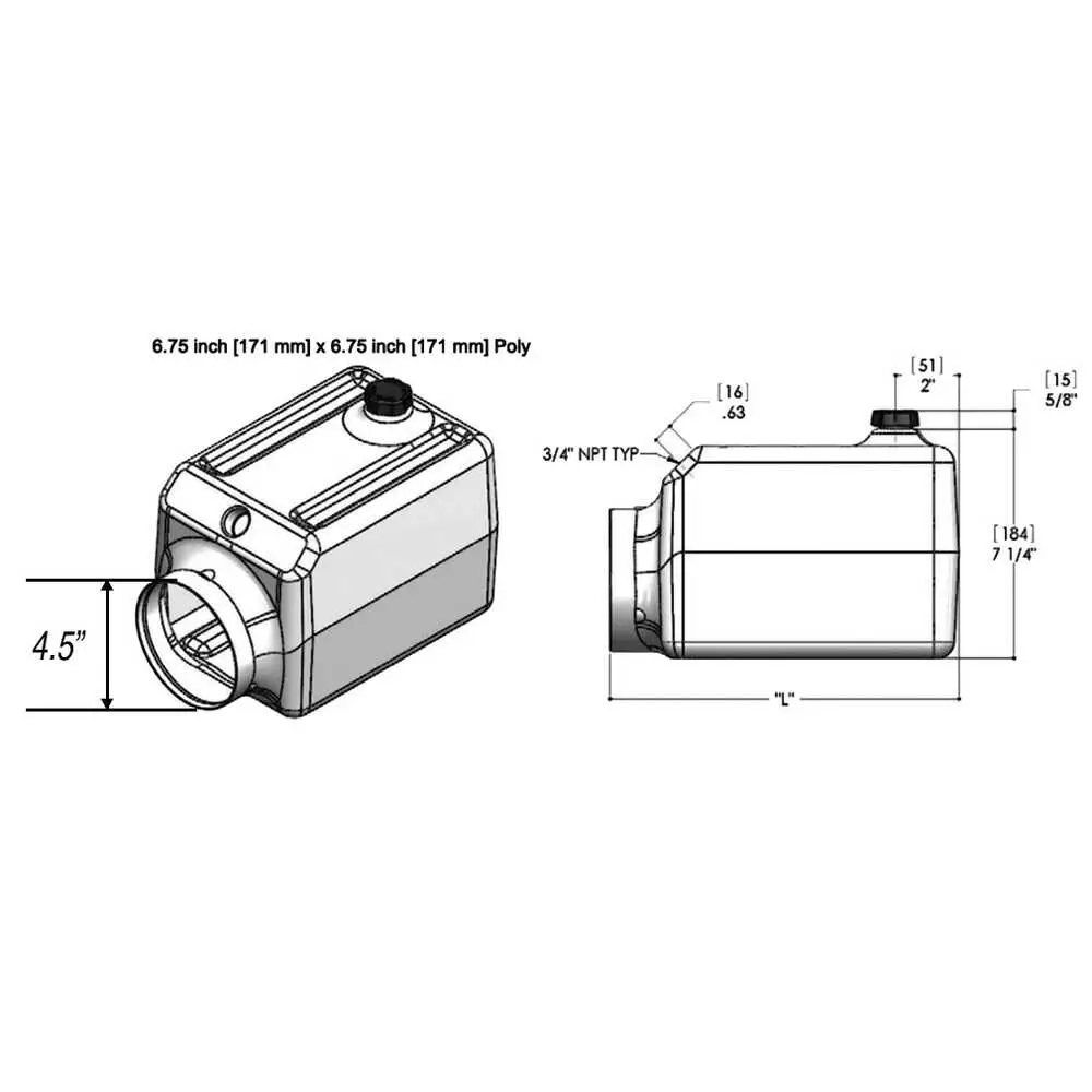 6.75" x 6.75" x 7.5" Horizontal Plastic Hydraulic Pump Reservoir fits Monarch