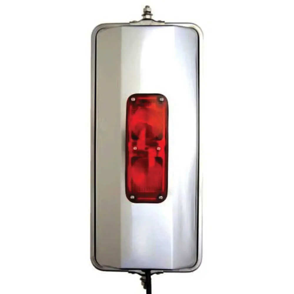 7" x 16" Angle Back Round Corner Mirror, Stainless Steel - Heated & Lighted - Driver side