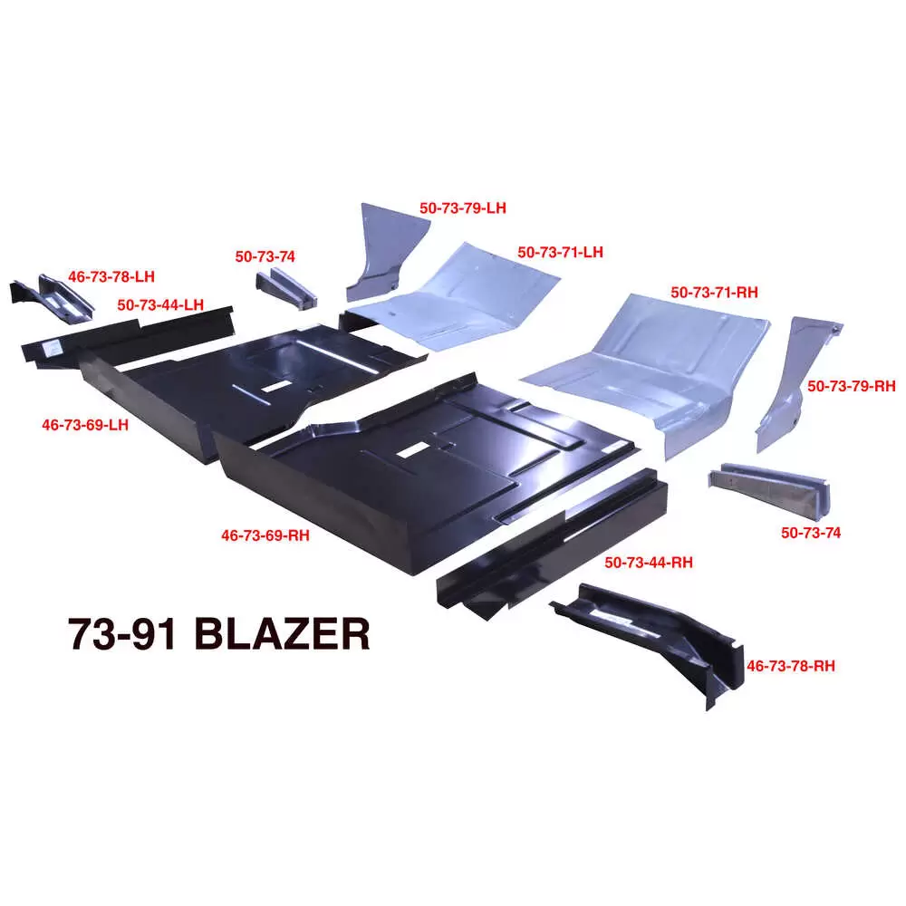 73-91 Chevrolet Blazer Cab Floor Pan with backing plate - Right Side