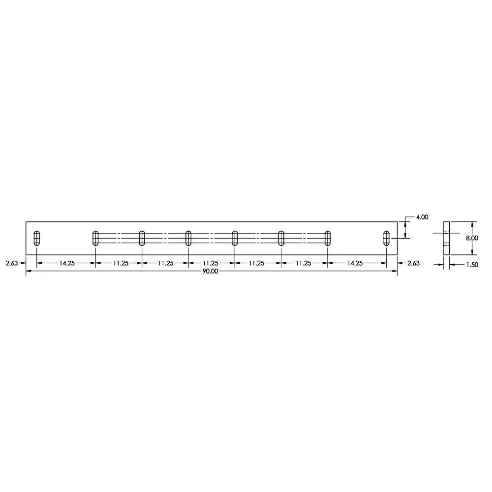 7.5' x 6" x 1.5" Rubber Cutting Edge Blade, has 8 Mounting Slots - Replaces Western 608263