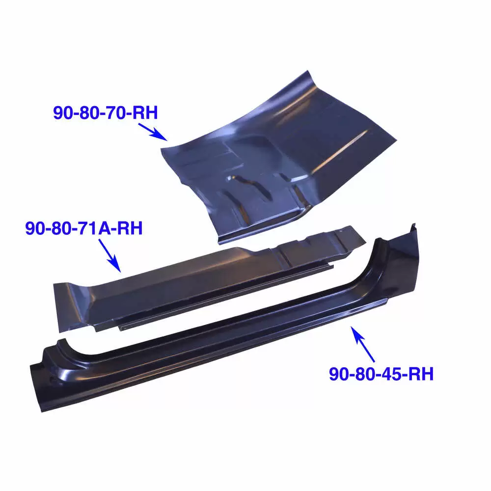 80-98 Ford F350 Pickup Rocker Panel with Lower Door Posts - Right Side