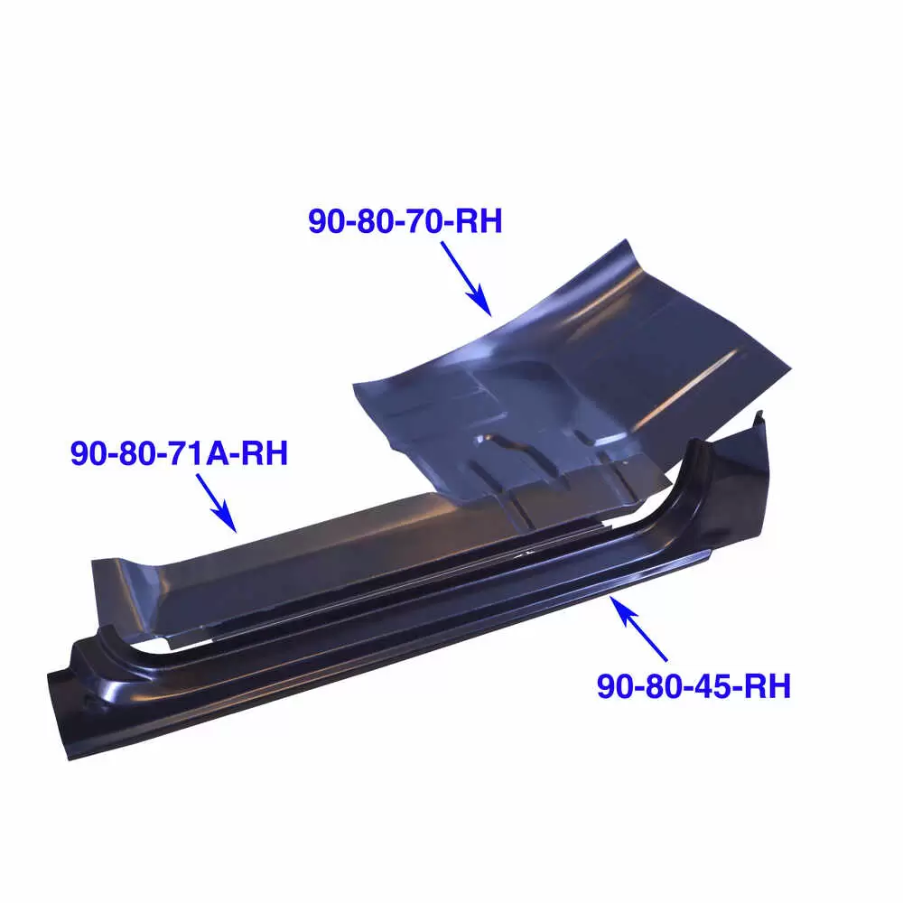 80-98 Ford F350 Pickup Rocker Panel with Lower Door Posts - Right Side