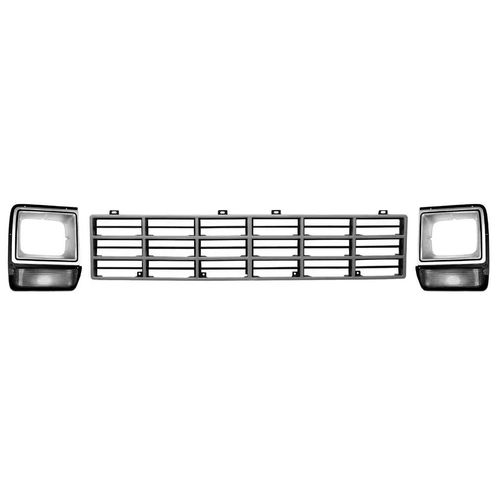 86-90 Dodge Ram 1500 Pickup Truck Argent Grille & Headlight Door Kit, Black