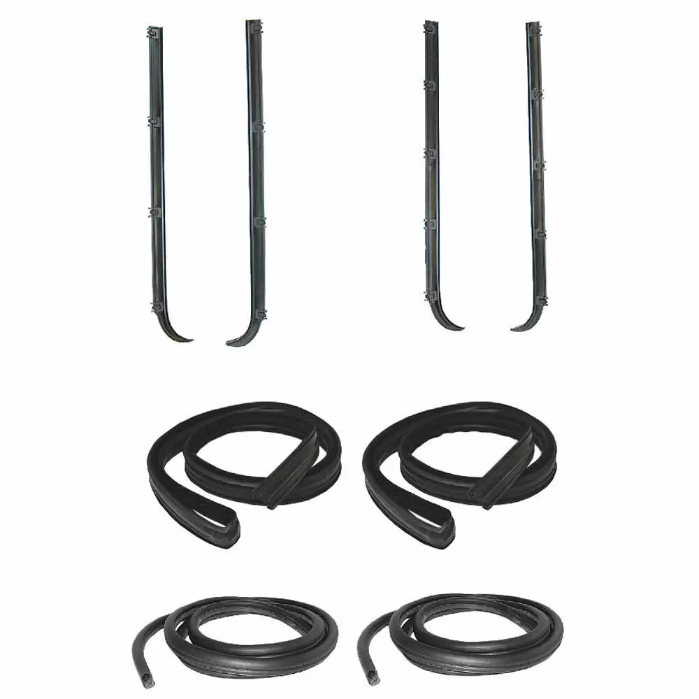 87-96 Ford F150 Pickup Truck Front Door Sweep Belt & Glass Run Window Channel & Door Seal Kit Pair
