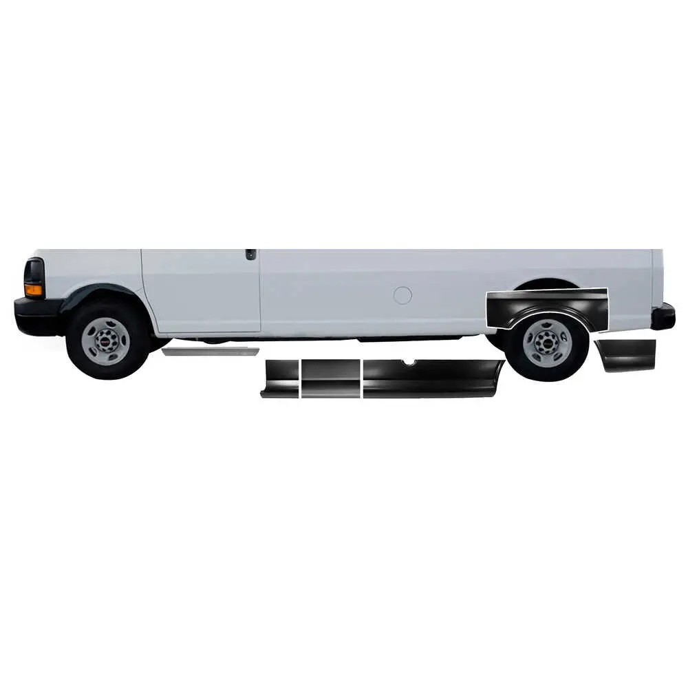 96-22 Chevrolet Express Rocker Panel Lower Side & Wheel Arch Panel Kit - Fits 155" Wheelbase Left Side