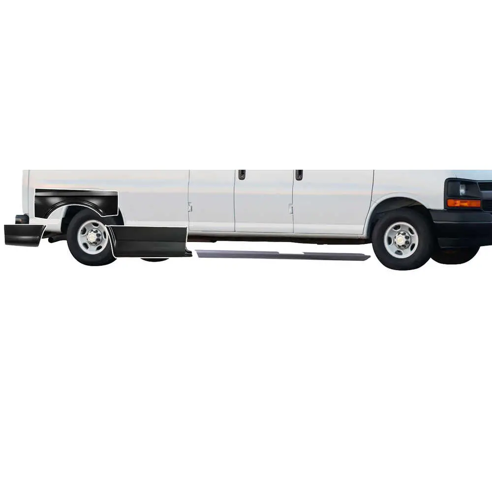 96-22 Chevrolet Express Rocker Panel Lower Side & Wheel Arch Panel Kit - Fits 155" Wheelbase Right Side