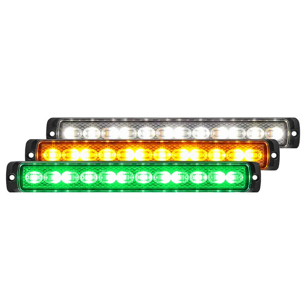 9.75" Surface Mount Warning Tricolor, 36 LED Amber/Green/White Clear Lens