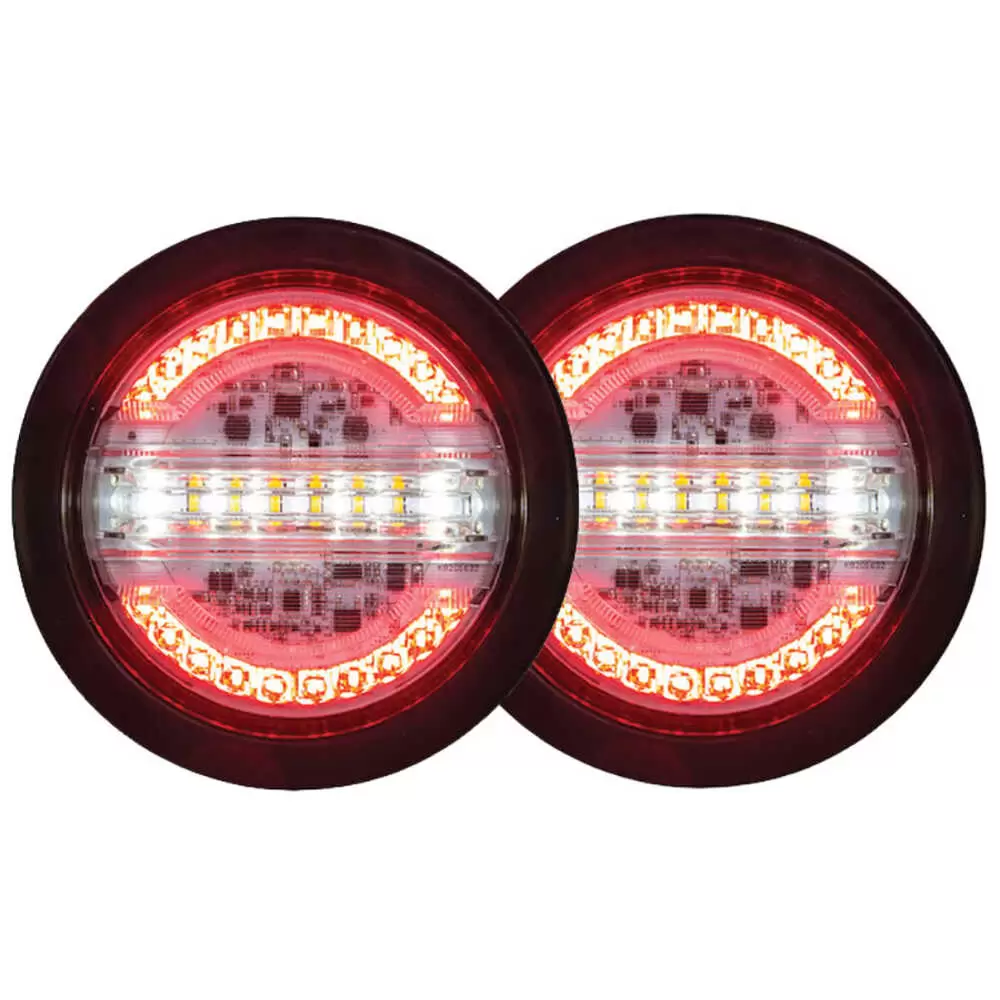 Combination 4" Round LED Stop/Turn/Tail, Backup, and Amber Strobe Light Kit