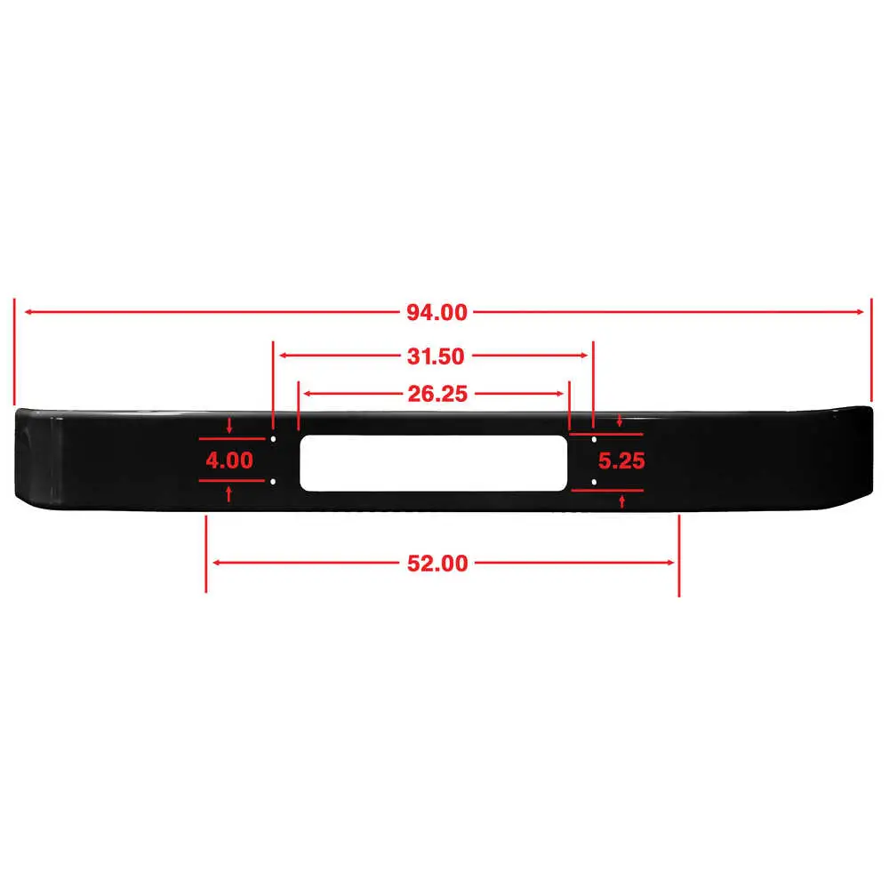Front Bumper with Pre-Drilled Mounting Holes, Black - 94" x 9.5" - Fits Stepvans with Utilimaster Body