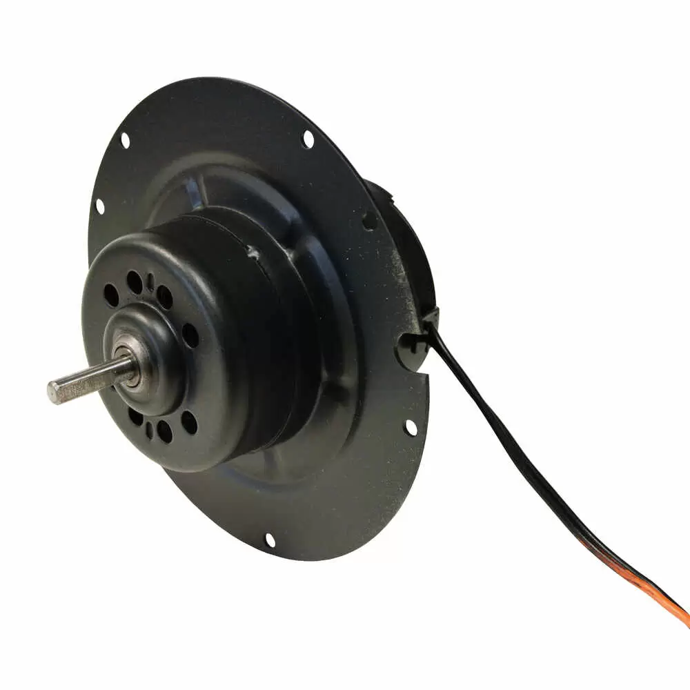 Heater motor, 12 Volt, CCW, Permanent magnet - Dim: 4-5/8"L x 3-1/4" dia. with 5/16" dia. x 1-1/8"L shaft with 6-3/4" dia. mounting plate