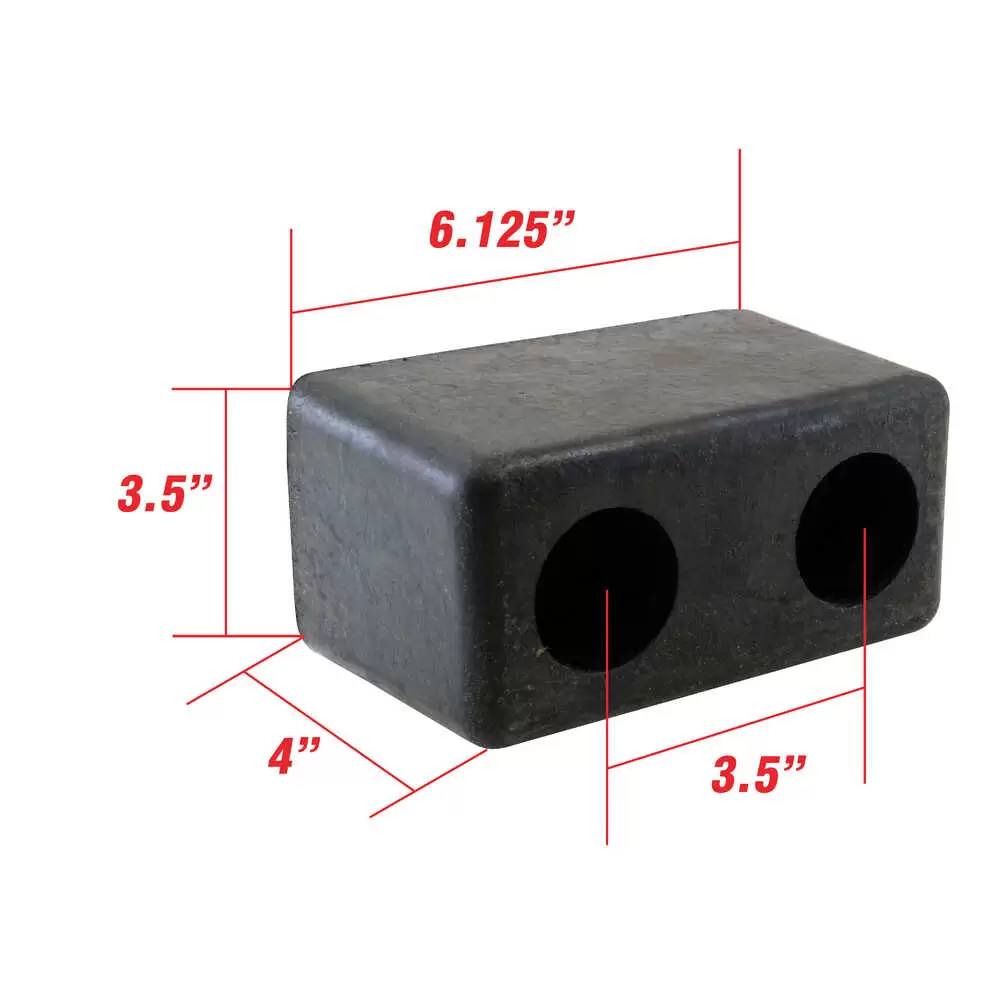 Heavy Duty Rubber Dock Bumper with 3.5" Hole Centers - 6.125" x 4" x 3.5" 