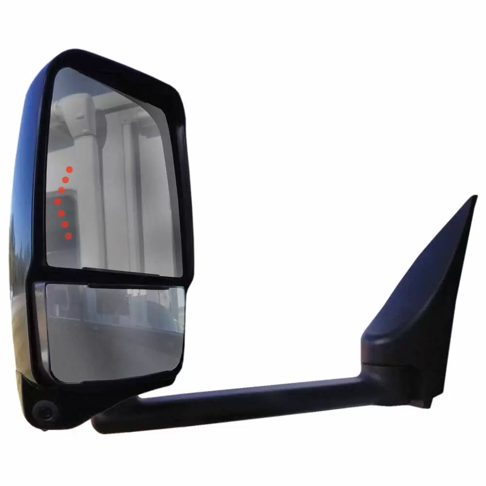 Left 2020 Black Mirror Assembly with Signal Arrow - Deluxe Head with Blind Spot Camera for 96" Wide Body - Fits Ford E Series - Velvac 719337