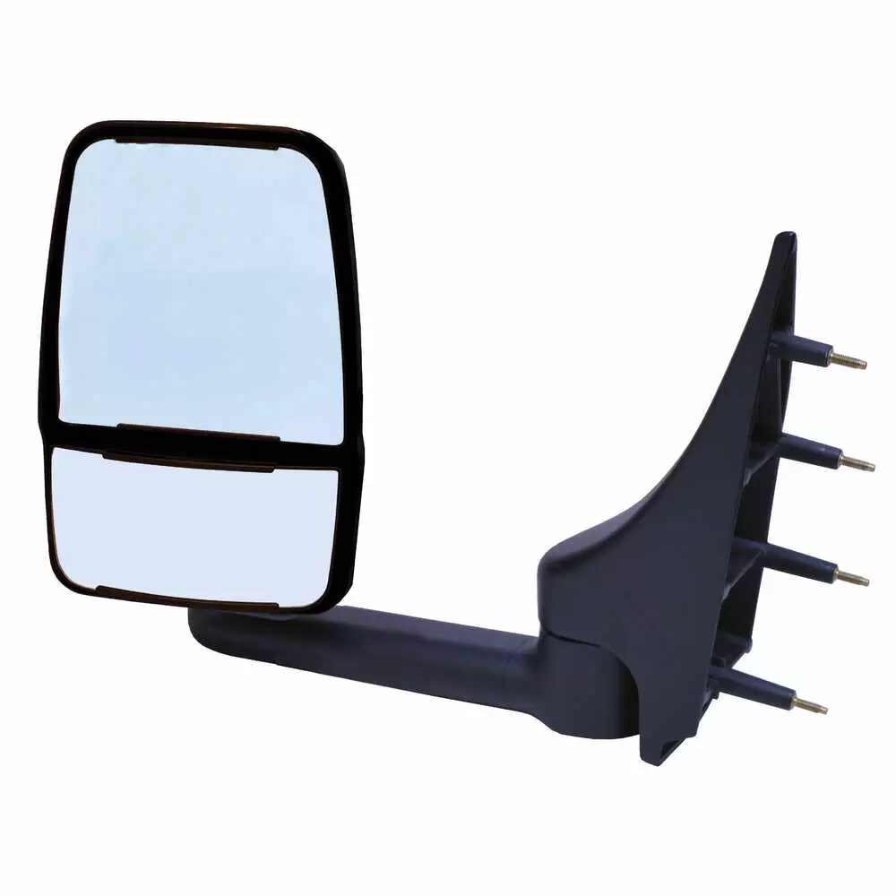 Left 2020 Deluxe Heated Remote / Manual Mirror Assembly with Light for 96" Body Width - Black - Fits 03-On Ford E-Series - Velvac 715439